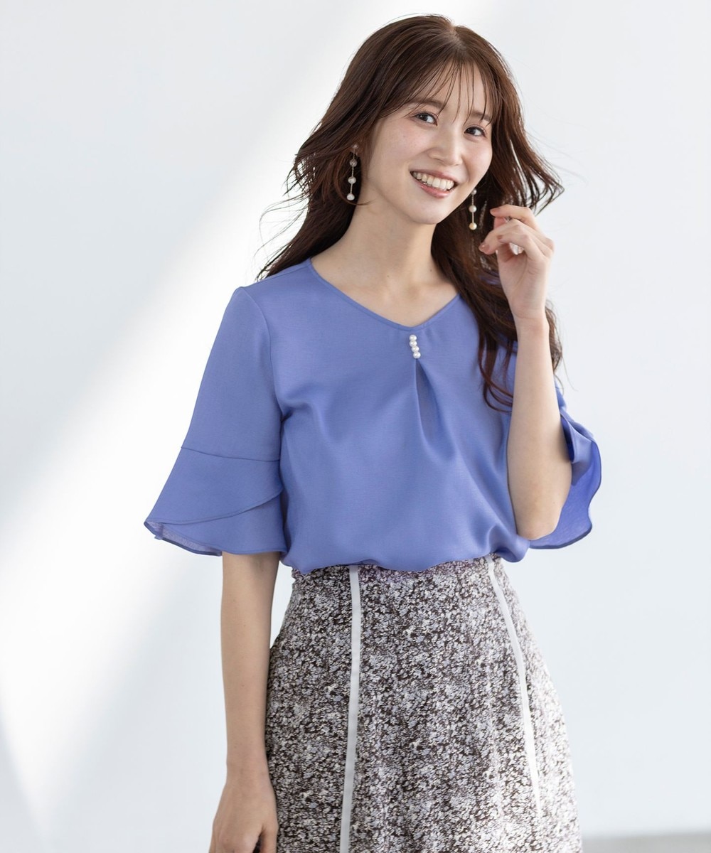 【オンワード】 ANY SIS S>トップス 【接触冷感・UVカット・速乾】スムージーポリエステル フレアスリーブ ブラウス ブルー 0 レディース 【オンワード】 ANY SIS S>トップス 【接触冷感・UVカット・速乾】スムージーポリエステル フレアスリーブ ブラウス ブルー 0 レディース