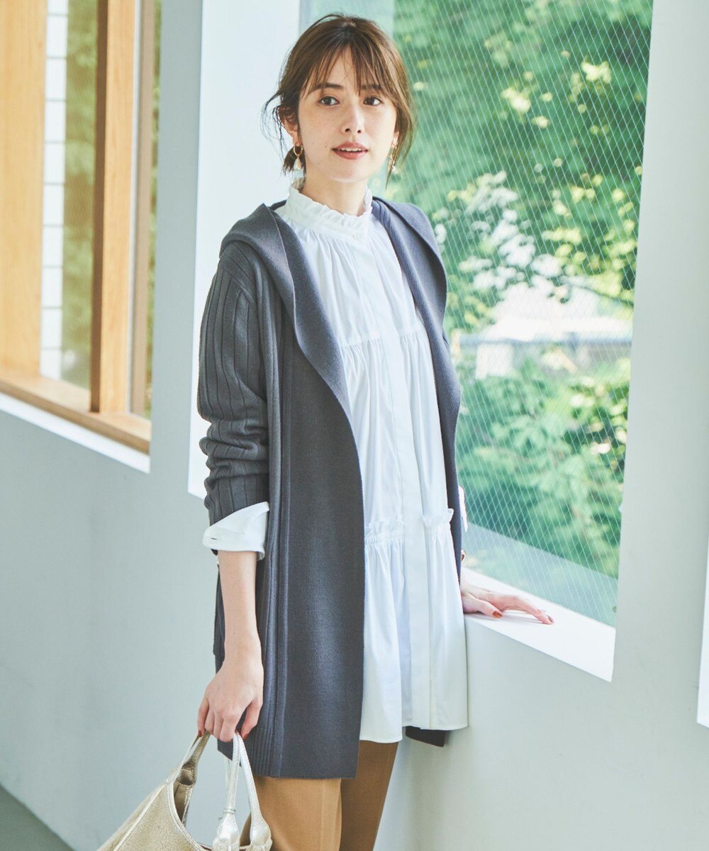 【オンワード】 自由区>トップス 【Sサイズ有】フード付き ニットカーディガン ライトグレー 38 レディース 【送料無料】