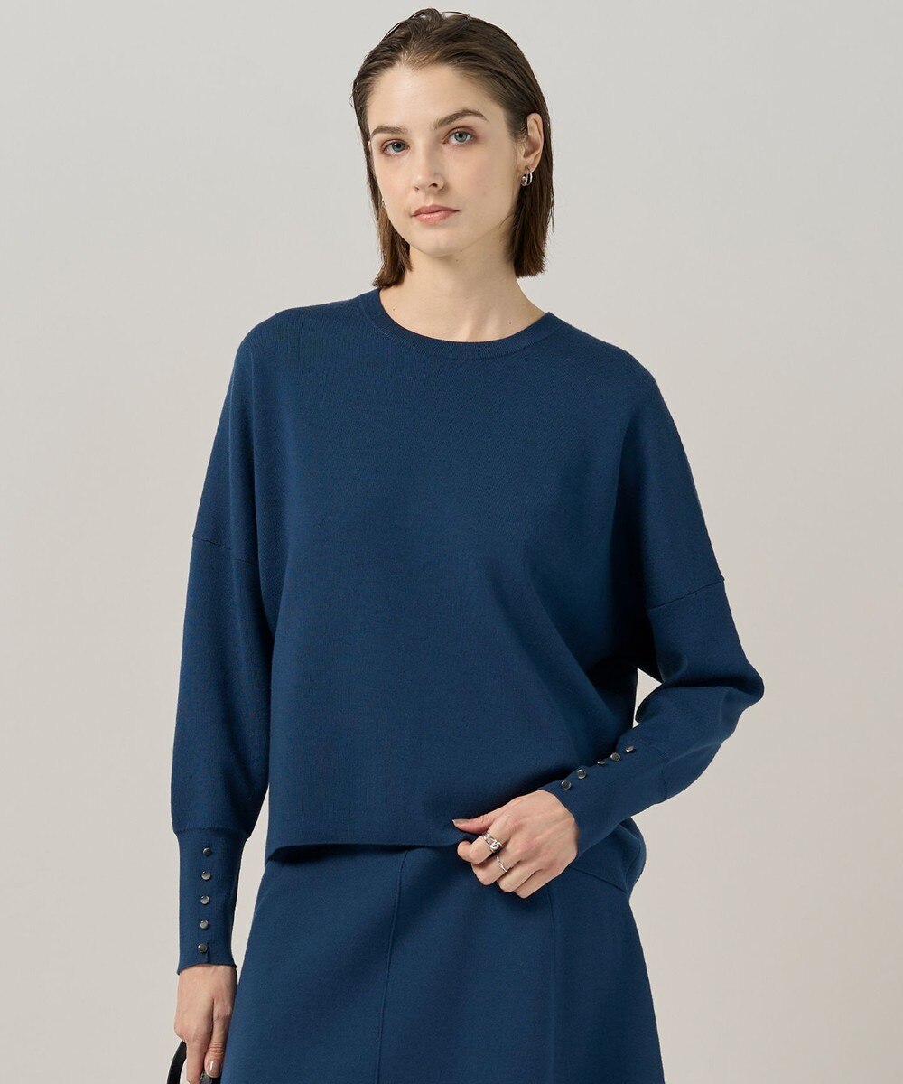 【オンワード】 ICB>トップス 【洗える】 シルキーウールダブルフェイス ニットプルオーバー ブルーグレー XS レディース