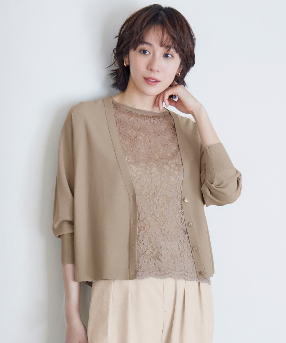 【オンワード】 自由区 S(小さいサイズ)>トップス 【洗える】クレープストレッチレースコンビ ニット シナモン 32 レディース 【オンワード】 自由区 S(小さいサイズ)>トップス 【洗える】クレープストレッチレースコンビ ニット シナモン 32 レディース