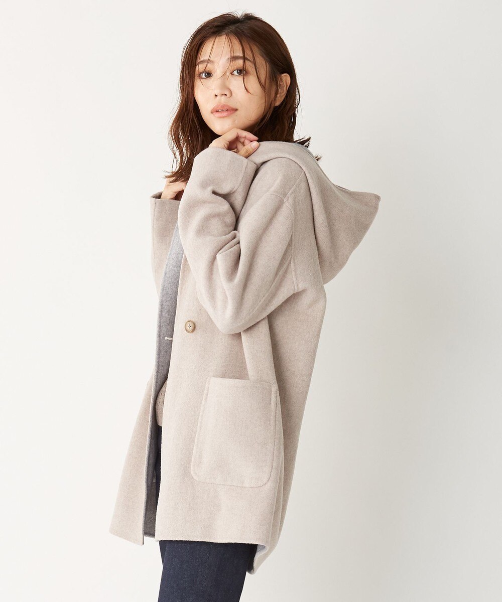 【オンワード】 J.PRESS LADIES>ジャケット/アウター 【リバーシブル】ウールナイロン リバー フーデッド コート ライトグレー F レディース 【送料無料】