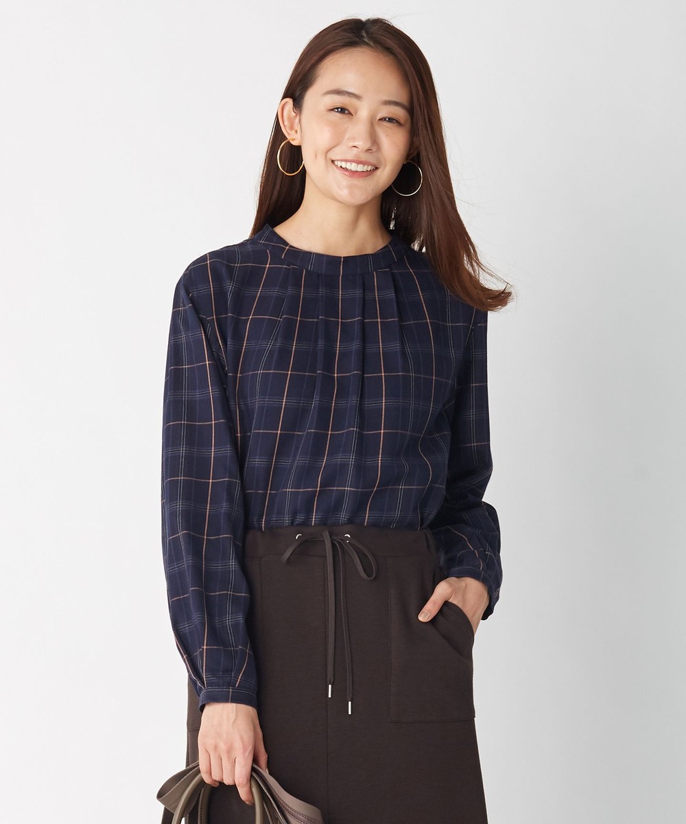 【オンワード】 J.PRESS LADIES>トップス 【洗える】コットンセルロースクリアチェック バックボタンブラウス グレー 9 レディース 【送料無料】