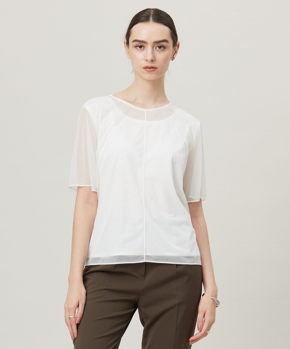 【オンワード】 ICB L(大きいサイズ)>トップス 【洗える】ハイゲージチュールコンビ カットソー オフホワイト L レディース 【オンワード】 ICB L(大きいサイズ)>トップス 【洗える】ハイゲージチュールコンビ カットソー オフホワイト L レディース