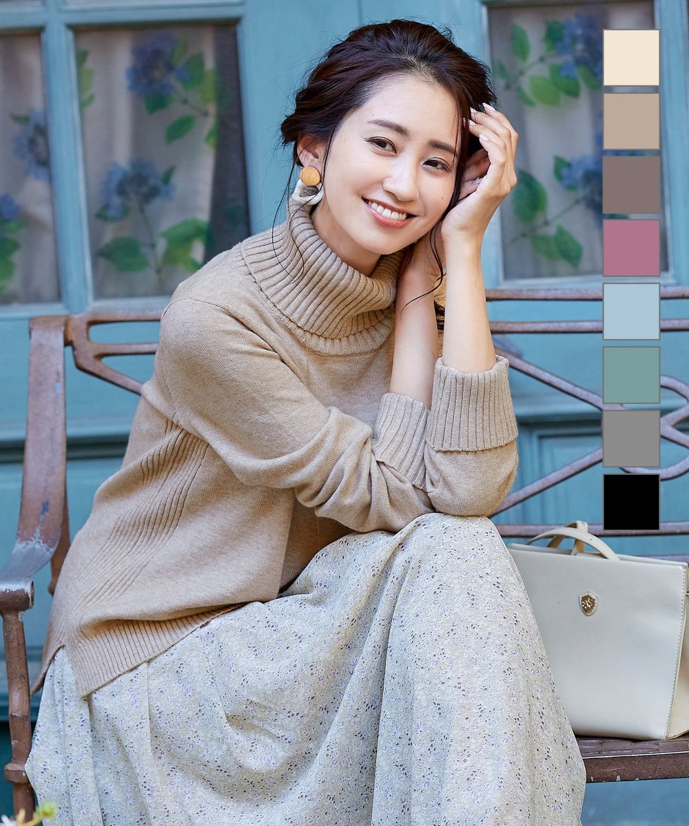 【オンワード】 Tiaclasse>トップス 【洗える】もっちり柔らかいリブタートルプルオーバーニット オフホワイト L レディース 【送料無料】