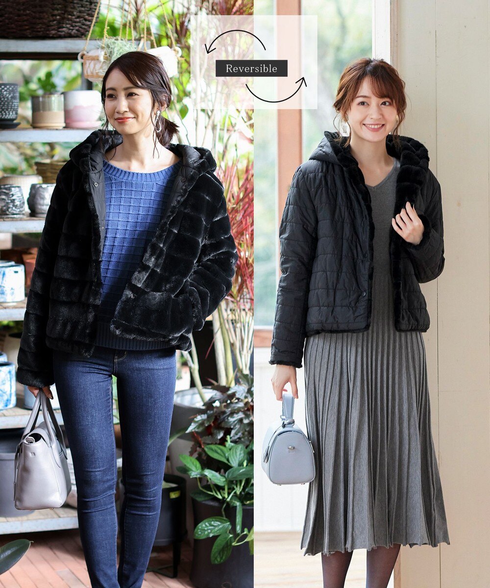 【2WAY】さらっと羽織れるボーダーファー&キルティングリバーシブルショートコート