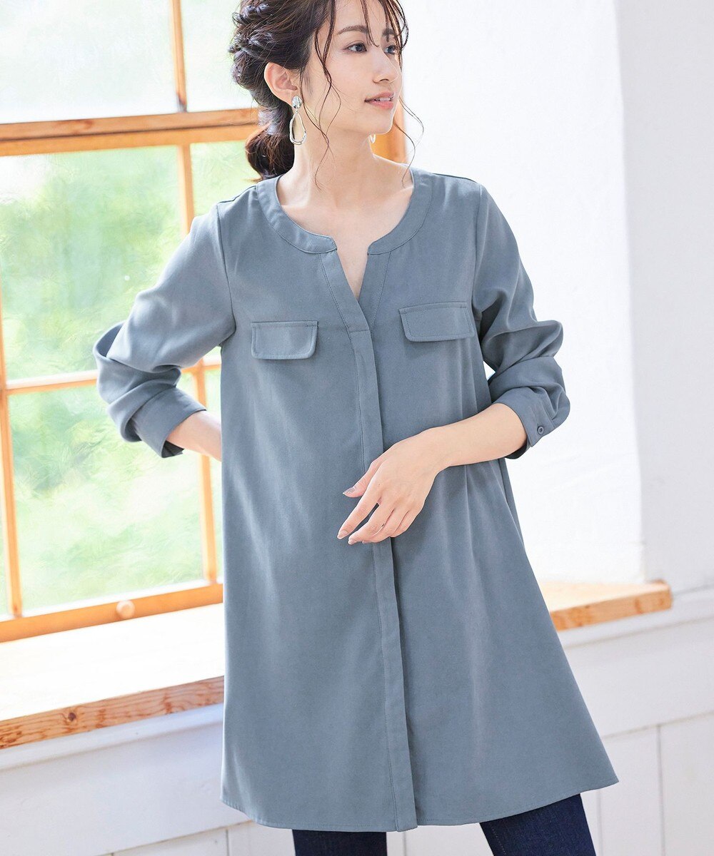 体型カバーも叶うスエードシャツチュニック