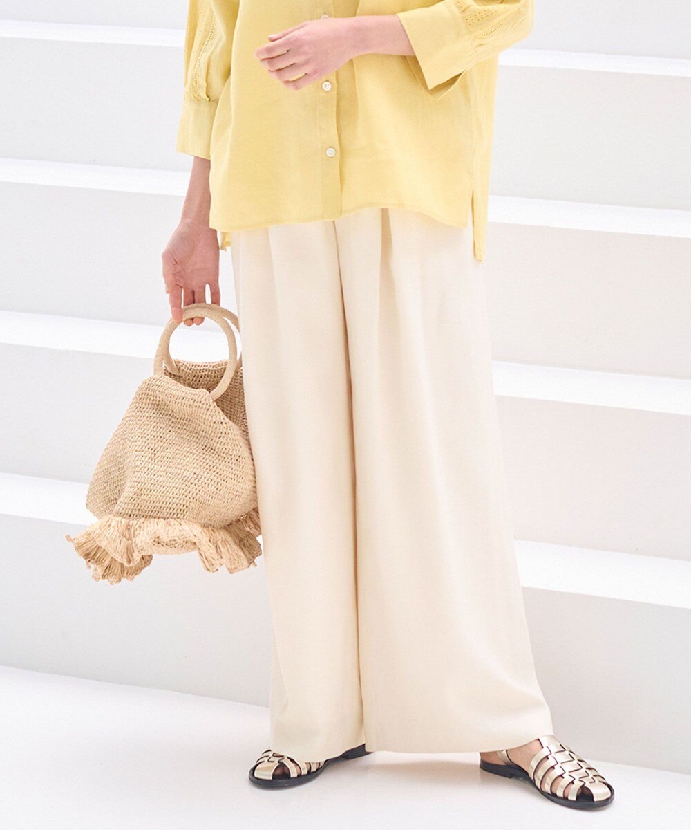 【オンワード】 自由区 L(大きいサイズ)>パンツ 【洗える/セット可】キュプラリネンシャンタン ワイドパンツ アイボリー 46 レディース 【オンワード】 自由区 L(大きいサイズ)>パンツ 【洗える/セット可】キュプラリネンシャンタン ワイドパンツ アイボリー 46 レディース