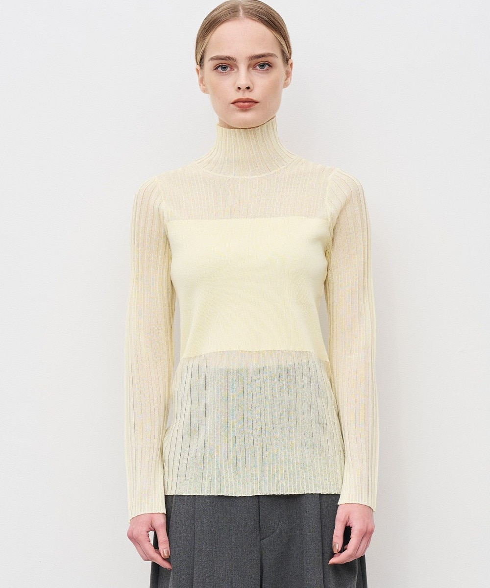 【オンワード】 uncrave>トップス 【手洗い可】シアーニット コンビトップス クリームイエロー 1 レディース 【オンワード】 uncrave>トップス 【手洗い可】シアーニット コンビトップス クリームイエロー 1 レディース