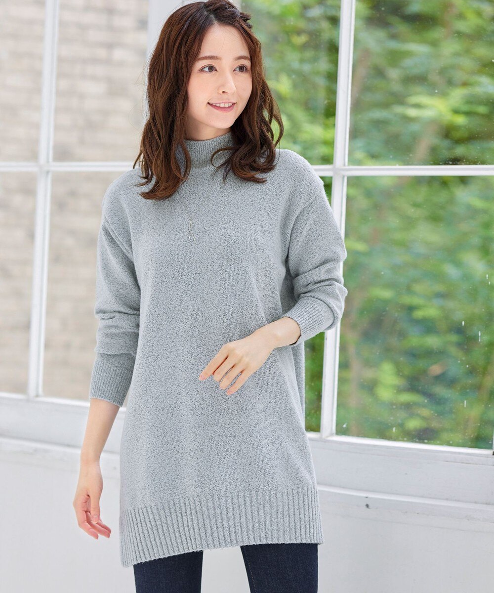 【オンワード】 Tiaclasse>ワンピース 【洗える】体型カバーも叶うMIX糸ニットチュニック ライトグレー L レディース 【送料無料】