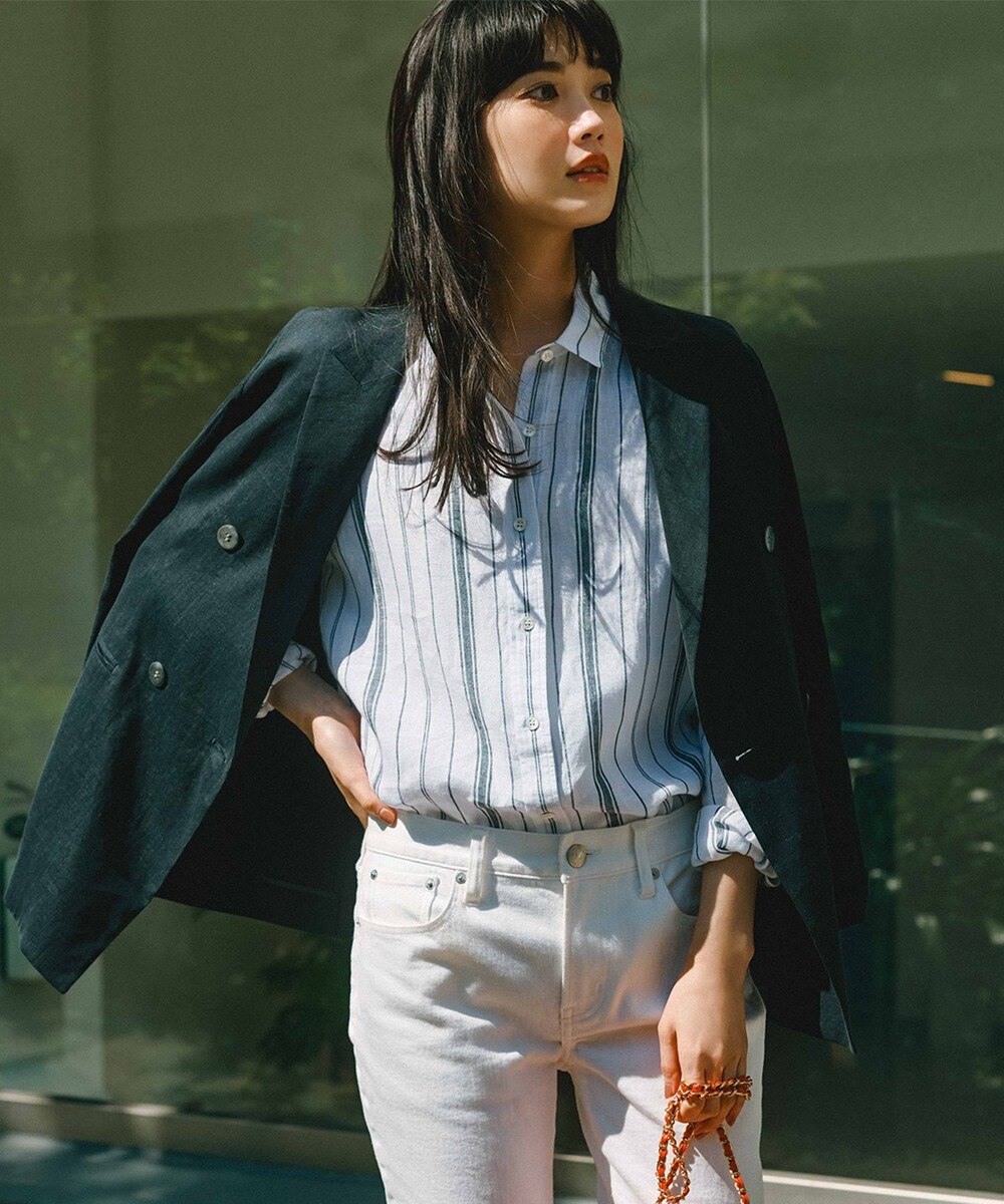 【オンワード】 23区>トップス 【Oggi8月号掲載/洗える】LIBECO ベーシック シャツ ホワイト×ネイビーストライプ 36 レディース 【オンワード】 23区>トップス 【Oggi8月号掲載/洗える】LIBECO ベーシック シャツ ホワイト×ネイビーストライプ 36 レディース