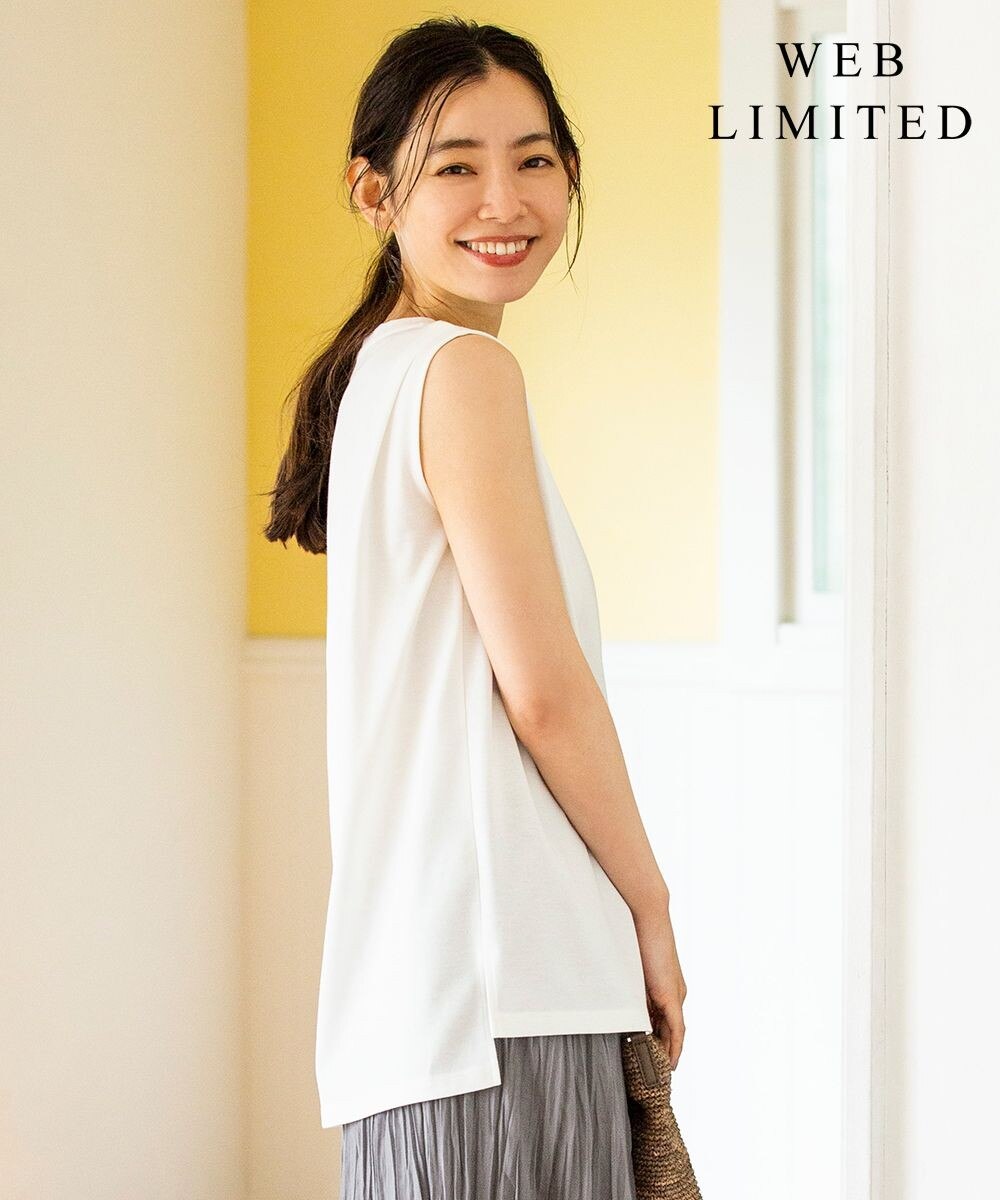 【オンワード】 J.PRESS LADIES S>トップス 【WEB限定】防汚Tシャツ ノースリーブ ホワイト S レディース 【送料無料】