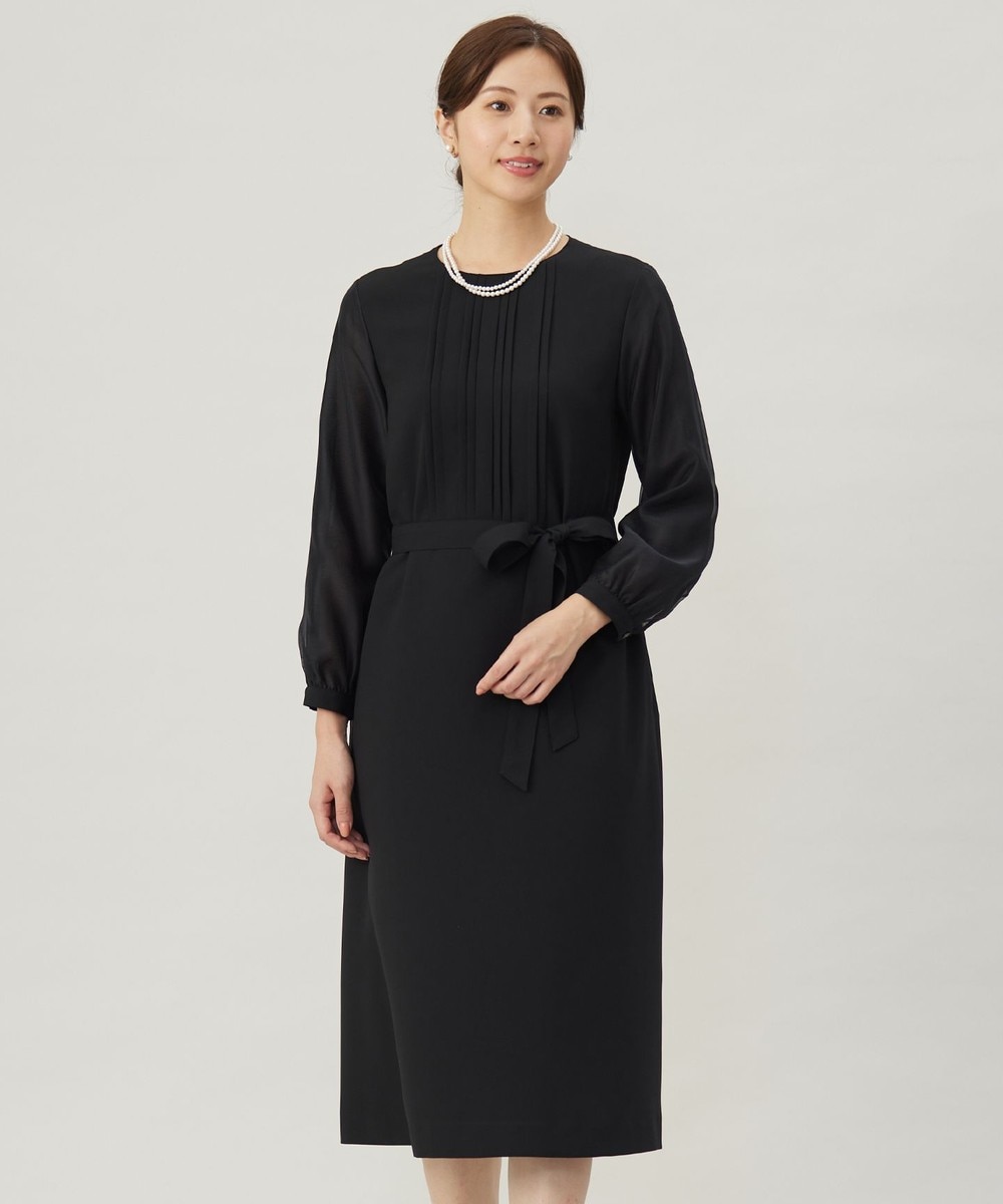 【オンワード】 J.PRESS LADIES L（大きいサイズ）>ワンピース 【洗える】ノルディス2wayジョーゼット タックディテール ワンピース ブラック T17 レディース