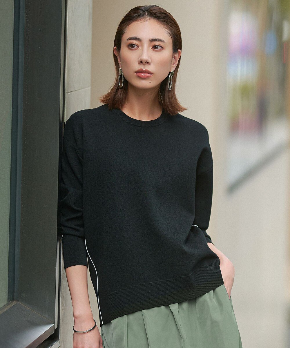 【オンワード】 ICB>トップス 【洗える】 シンセティックダブルフェイス ニットプルオーバー ブラック XS レディース