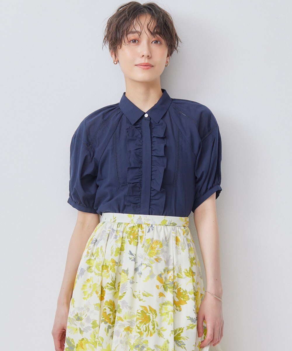 【オンワード】 組曲>トップス 【WEB限定】ナチュラルローン フリルブラウス ネイビー 3 レディース 【オンワード】 組曲>トップス 【WEB限定】ナチュラルローン フリルブラウス ネイビー 3 レディース