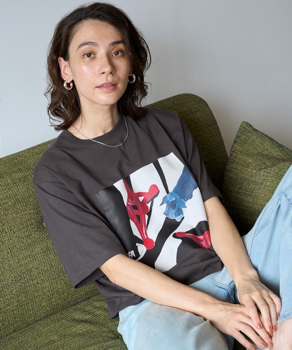 【オンワード】 UNFILO>トップス 【Lee Izumida×UNFILO】プリント Tシャツ グレー(dog) M1 レディース