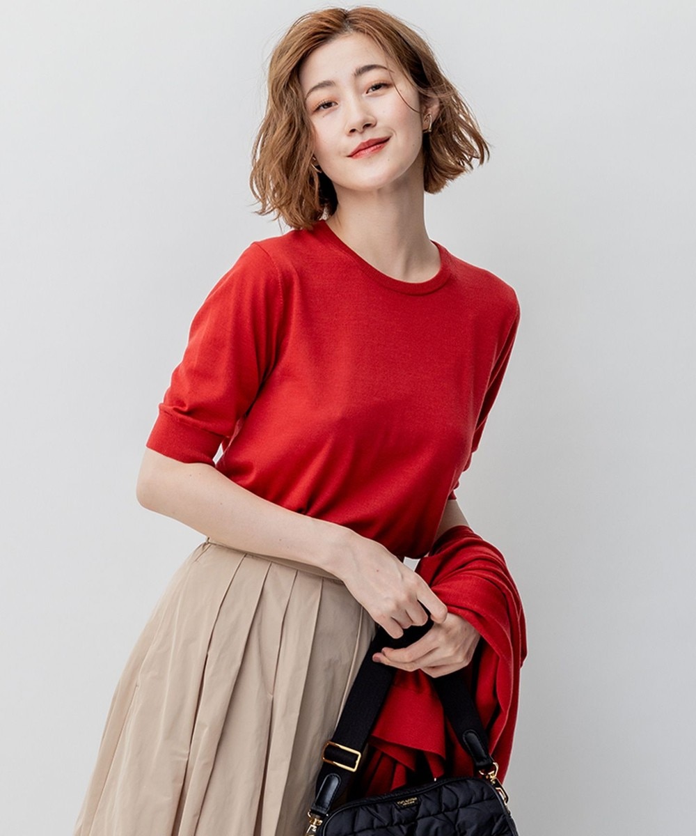 【オンワード】 23区 S(小さいサイズ)>トップス 【洗える/アンサンブル対応】サステナブルウール 半袖 ニット レッド 32 レディース 【オンワード】 23区 S(小さいサイズ)>トップス 【洗える/アンサンブル対応】サステナブルウール 半袖 ニット レッド 32 レディース