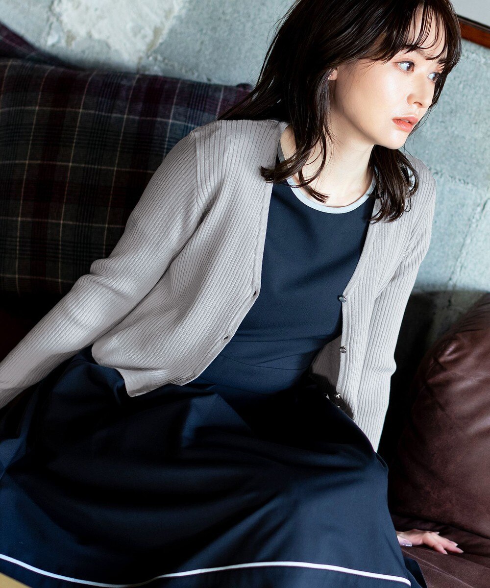 【洗える】細リブショートカーディガン