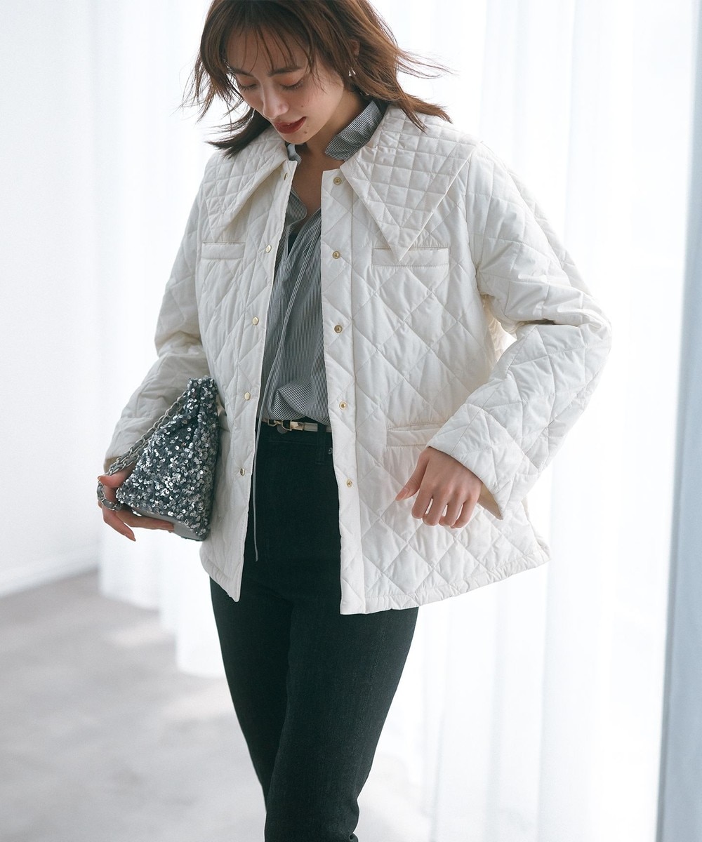 【オンワード】 組曲 L(大きいサイズ)>ジャケット/アウター 【洗える・中綿】2WAYキルト コート パールホワイト 6 レディース 【オンワード】 組曲 L(大きいサイズ)>ジャケット/アウター 【洗える・中綿】2WAYキルト コート パールホワイト 6 レディース