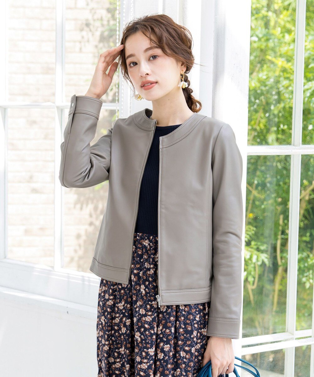 【本革】ノーカラーシープレザージャケット