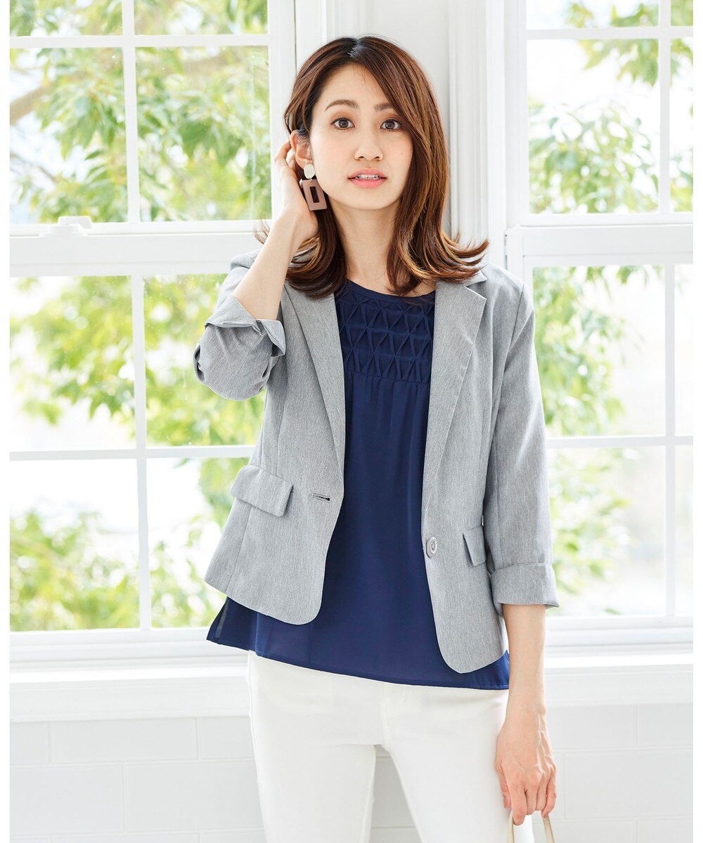 【洗える】シャンブレー調 微光沢テーラードジャケット