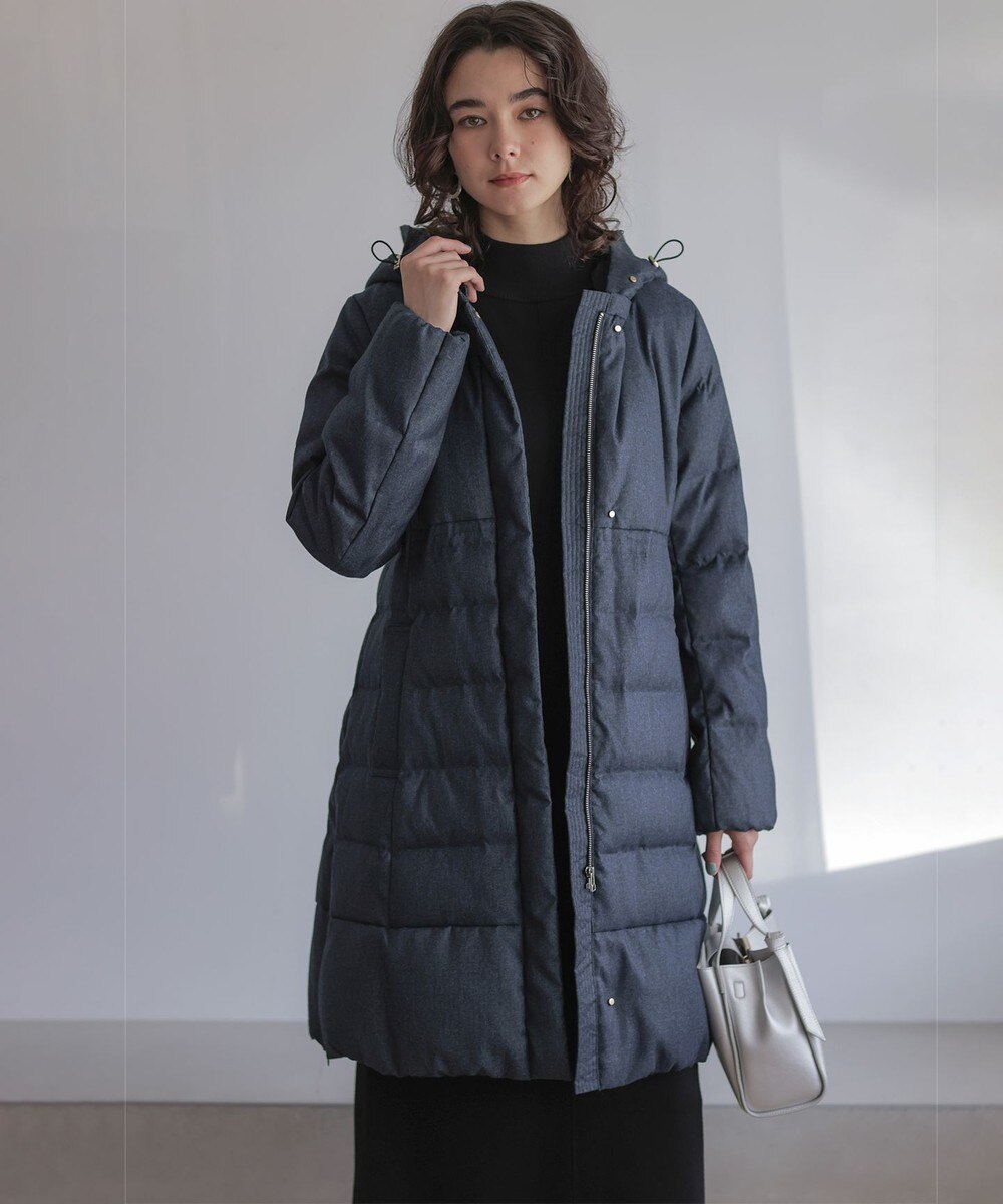 【オンワード】 組曲>ジャケット/アウター ライトタフタロング ダウン ネイビーツイード 2 レディース