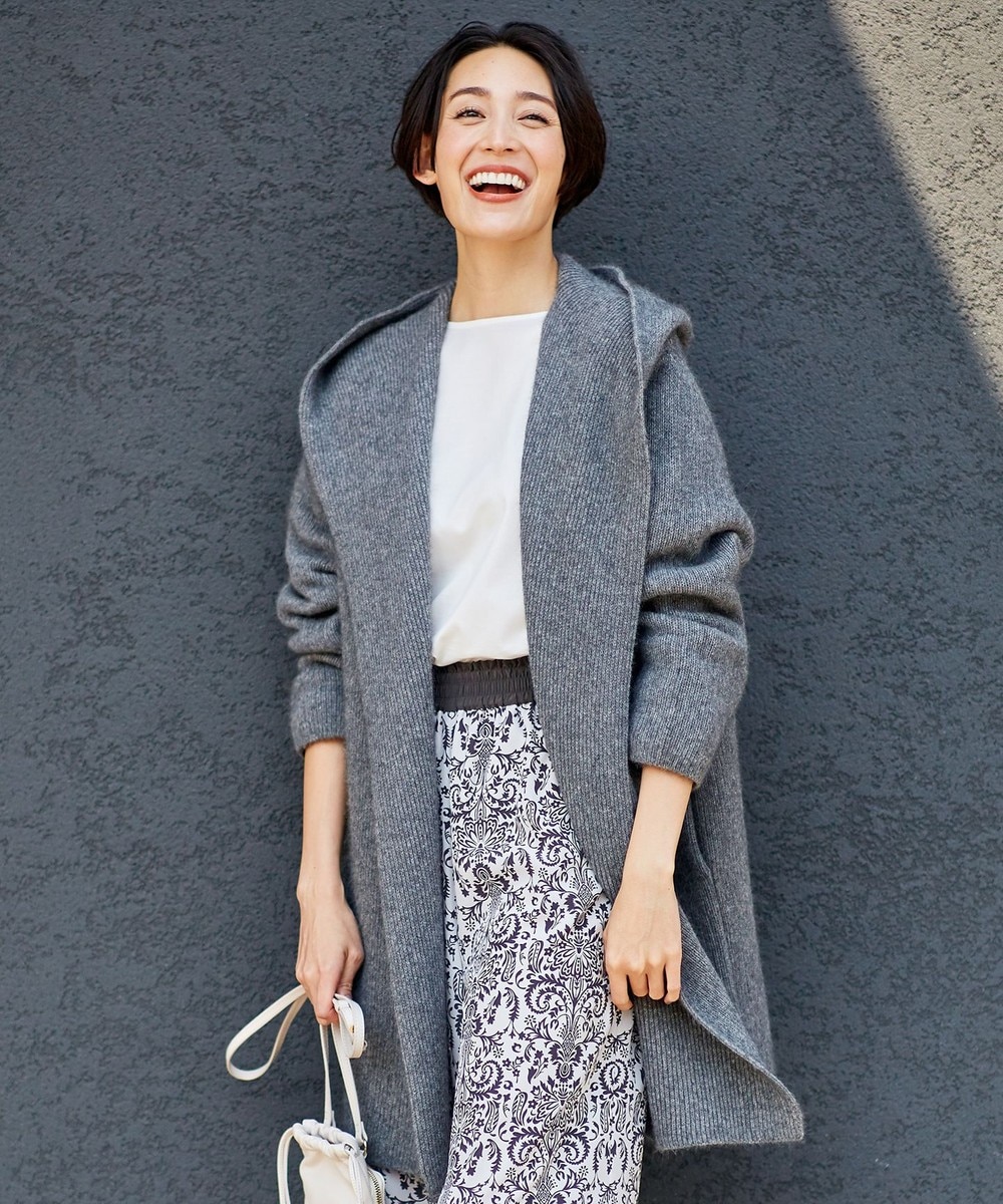 【オンワード】 自由区 L>トップス 【洗える】ラクーンウールブレンド フードカーディガン グレー 44 レディース 【送料無料】