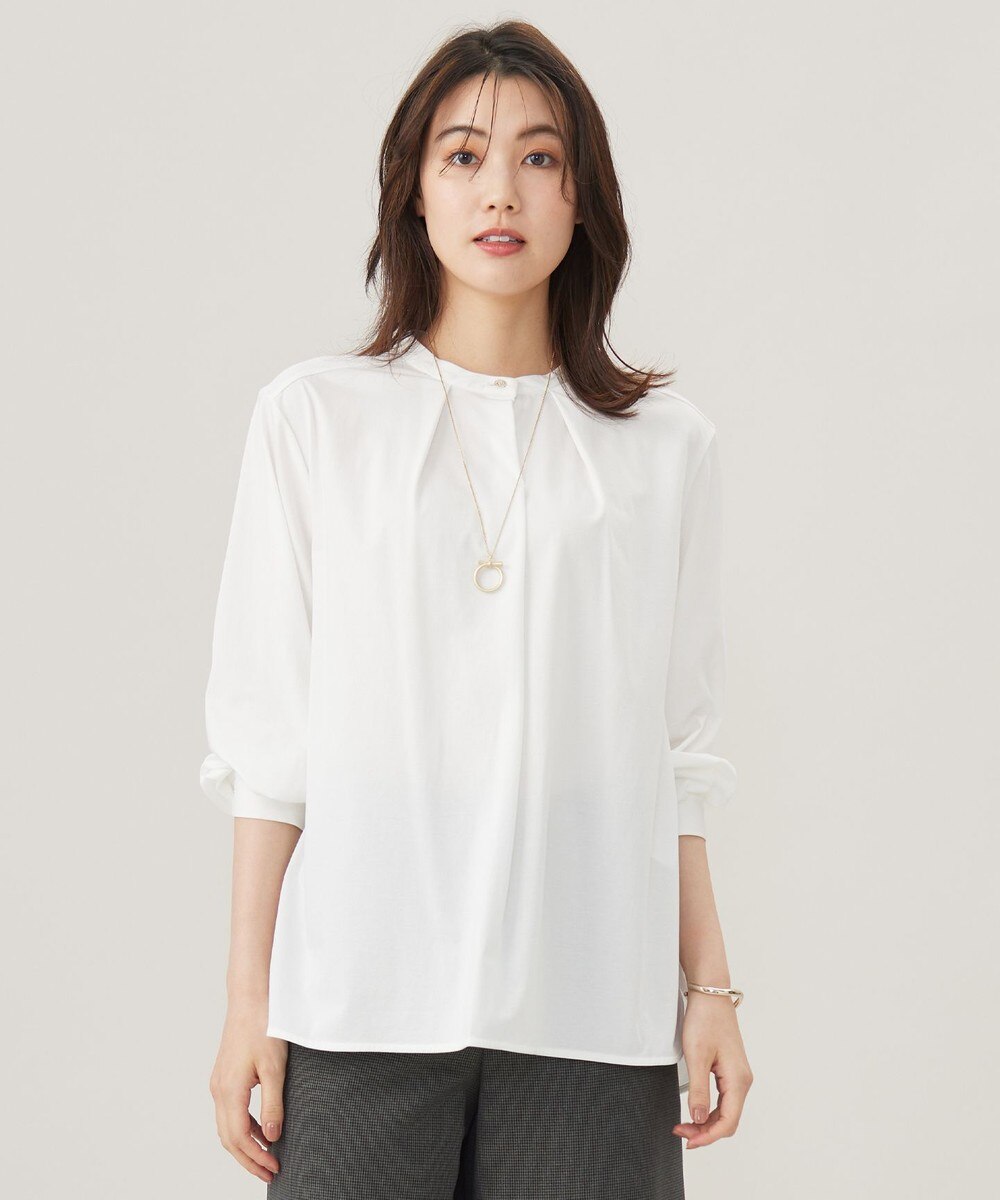 【オンワード】 J.PRESS LADIES L（大きいサイズ）>トップス シャツジャージー バンドカラー カットソー ホワイト T13 レディース