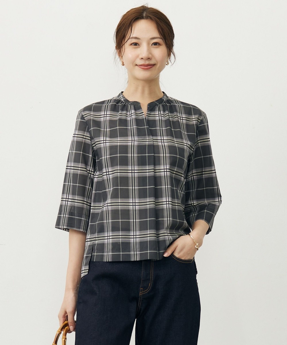 【オンワード】 J.PRESS LADIES>トップス 【WEB限定カラーあり・洗える】SOFT SHEER チェック キーネック ブラウス スレートチェック 9 レディース 【オンワード】 J.PRESS LADIES>トップス 【WEB限定カラーあり・洗える】SOFT SHEER チェック キーネック ブラウス スレートチェック 9 レディース