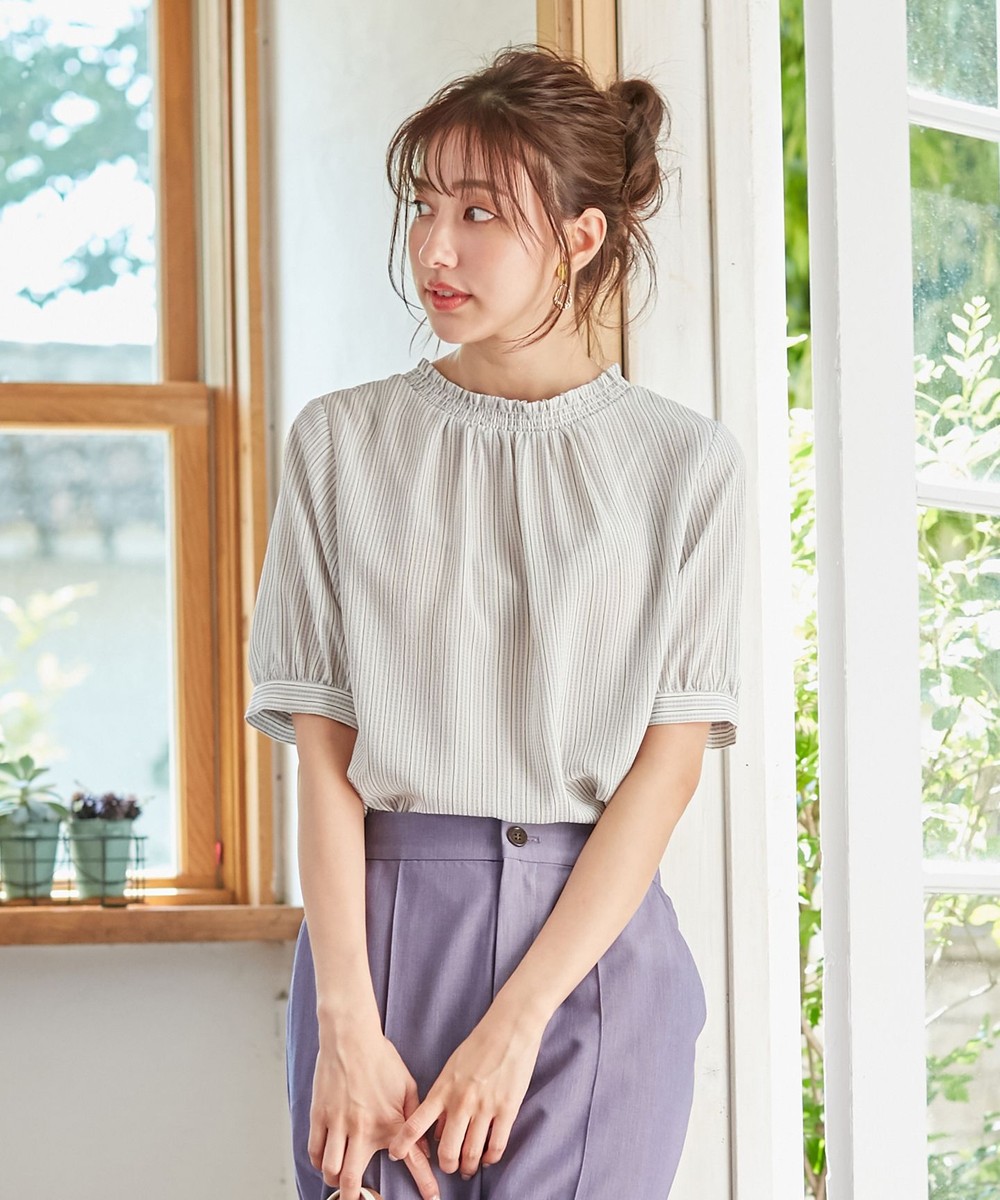 【オンワード】 any SiS L>トップス 【2WAY】シャーリングネックシアー ブラウス ラベンダーストライプ 4 レディース 【送料無料】