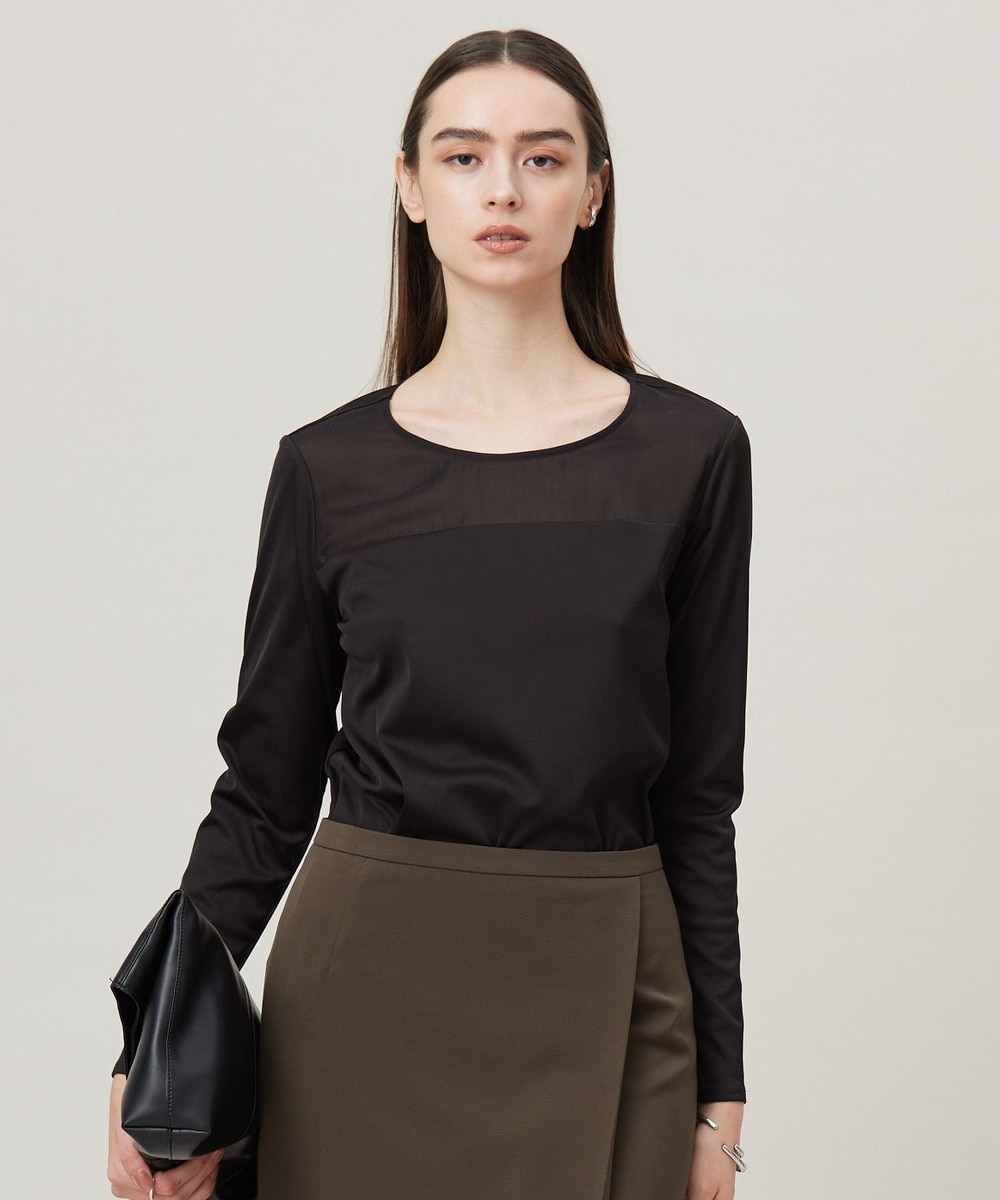 【オンワード】 ICB L(大きいサイズ)>トップス 【洗える】 PlaXフィラメントジャージー シアーコンビカットソー ブラック L レディース 【オンワード】 ICB L(大きいサイズ)>トップス 【洗える】 PlaXフィラメントジャージー シアーコンビカットソー ブラック L レディース