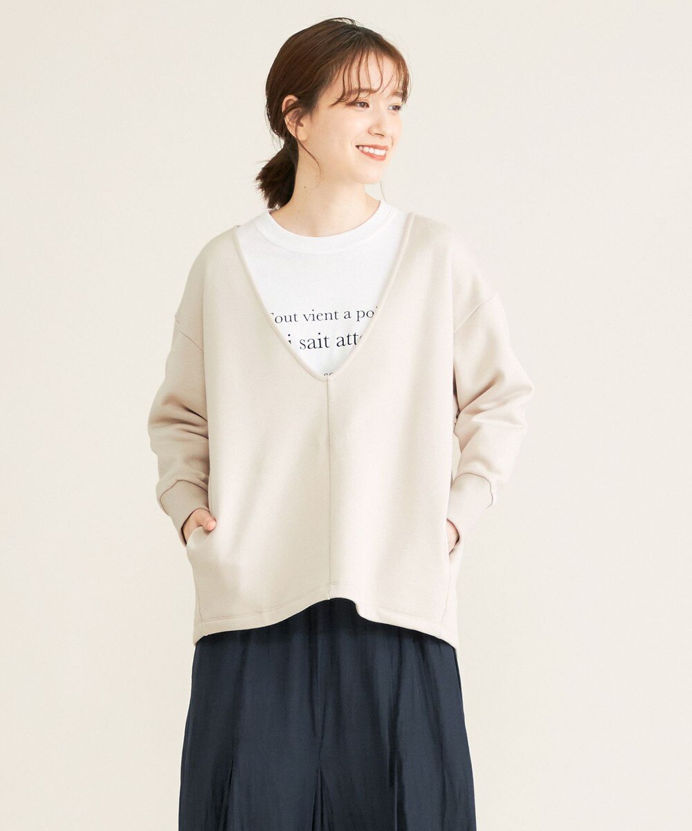 【オンワード】 SHARE PARK LADIES>トップス 【洗える】Vネック裏起毛チュニック ライトグレー 1 レディース 【送料無料】