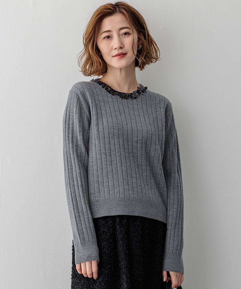 【オンワード】 23区 L(大きいサイズ)>トップス スパンコール ワイドリブ ニット グレー 44 レディース 【オンワード】 23区 L(大きいサイズ)>トップス スパンコール ワイドリブ ニット グレー 44 レディース