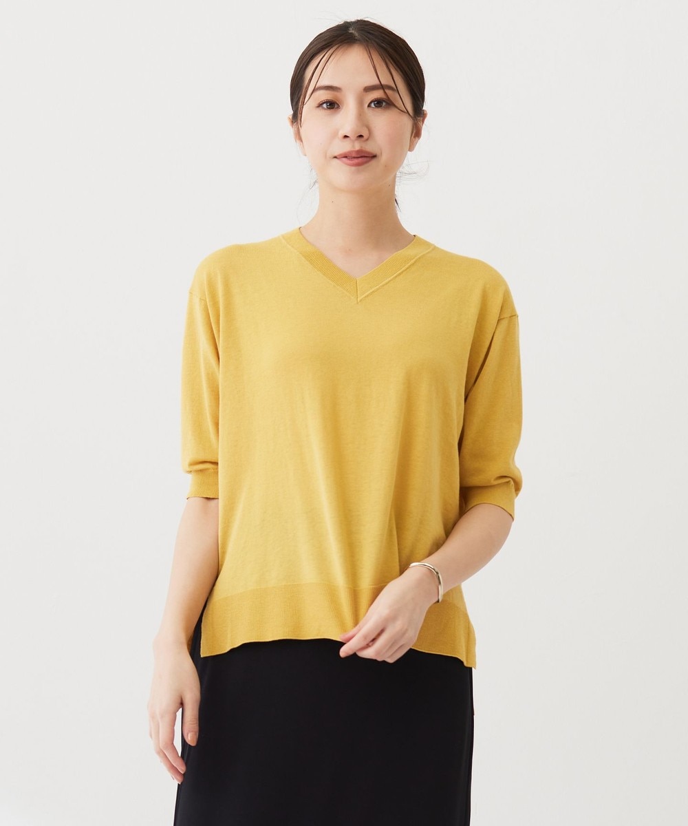 【オンワード】 J.PRESS LADIES L(大きいサイズ)>トップス 【洗える】COTTON LINEN Vネック ニット マリーゴールド T13 レディース 【オンワード】 J.PRESS LADIES L(大きいサイズ)>トップス 【洗える】COTTON LINEN Vネック ニット マリーゴールド T13 レディース