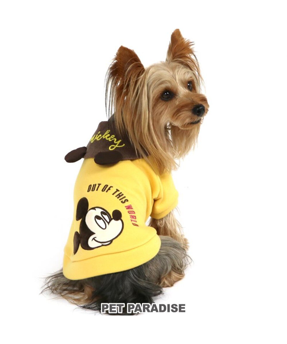 PET PARADISE>ペットグッズ 犬 服 ディズニー ミッキーマウス トレーナー 【小型犬】 耳付き襟 黄 ＤＳＳ