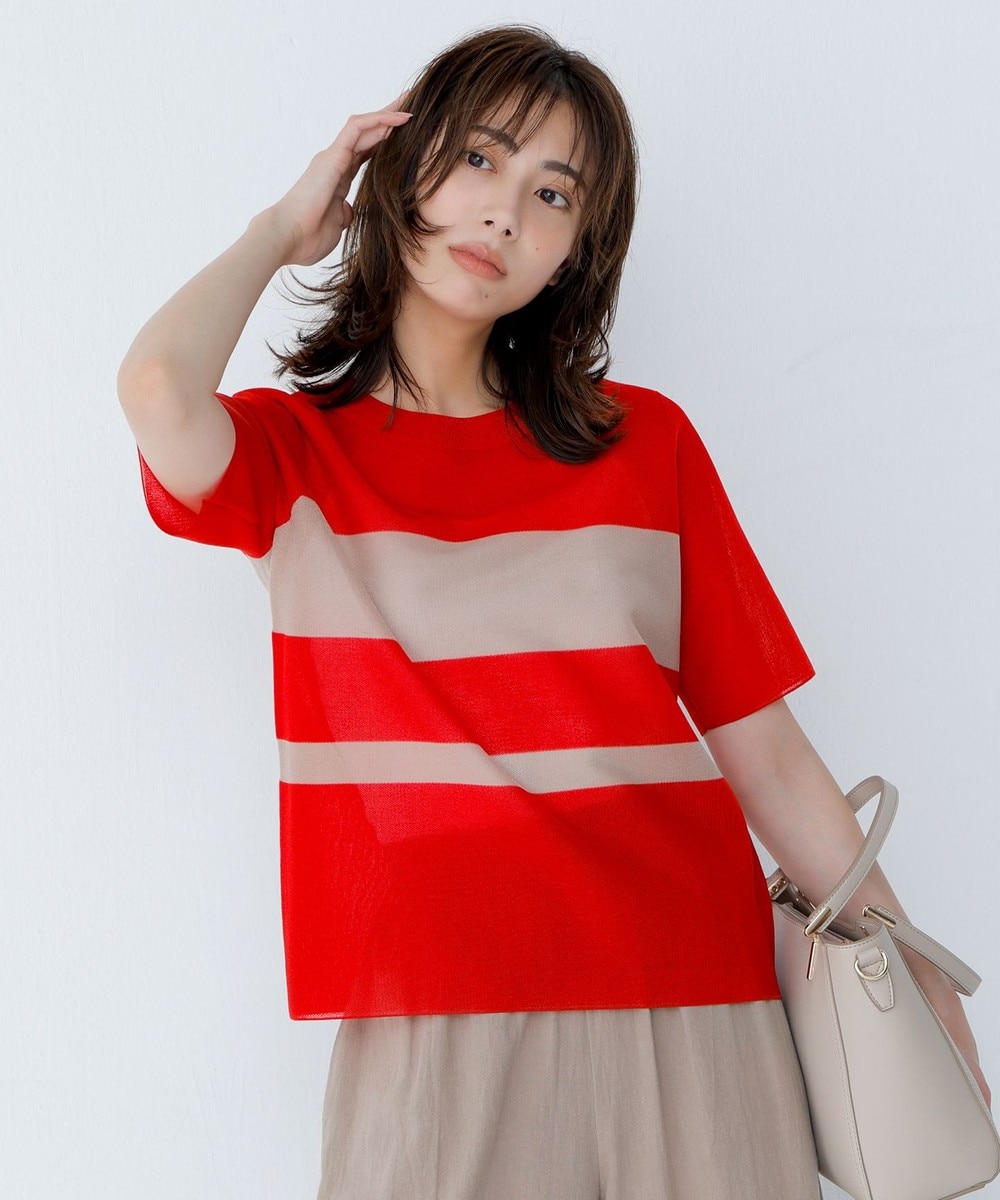 【オンワード】 ICB>トップス 【洗える】 シアースムースボーダー ニット レッド×チノベージュ S レディース 【オンワード】 ICB>トップス 【洗える】 シアースムースボーダー ニット レッド×チノベージュ S レディース