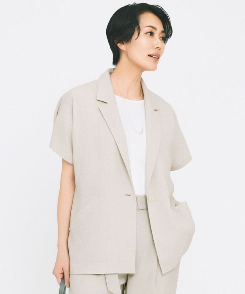 【オンワード】 自由区>ジャケット/アウター 【カタログ掲載・セットアップ対応・接触冷感・UVカット・洗える】ライトリネンライクショートスリーブ ジャケット サンドベージュ 38 レディース 【オンワード】 自由区>ジャケット/アウター 【カタログ掲載・セットアップ対応・接触冷感・UVカット・洗える】ライトリネンライクショートスリーブ ジャケット サンドベージュ 38 レディース