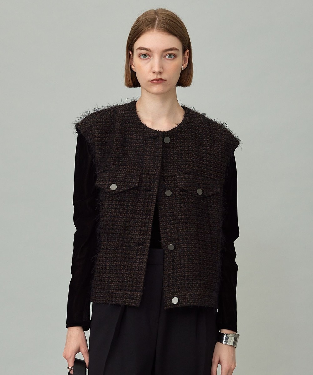 【オンワード】 ICB L(大きいサイズ)>トップス フェザーツイード ベスト ブラウン×ブラック 46 レディース 【オンワード】 ICB L(大きいサイズ)>トップス フェザーツイード ベスト ブラウン×ブラック 46 レディース