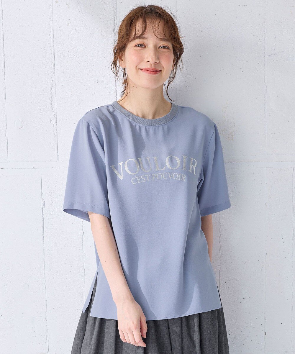 【オンワード】 any FAM>トップス 【WEB限定/UVカット/吸水速乾/接触冷感】ジョーゼットロゴ半袖Tシャツ ブルー F レディース