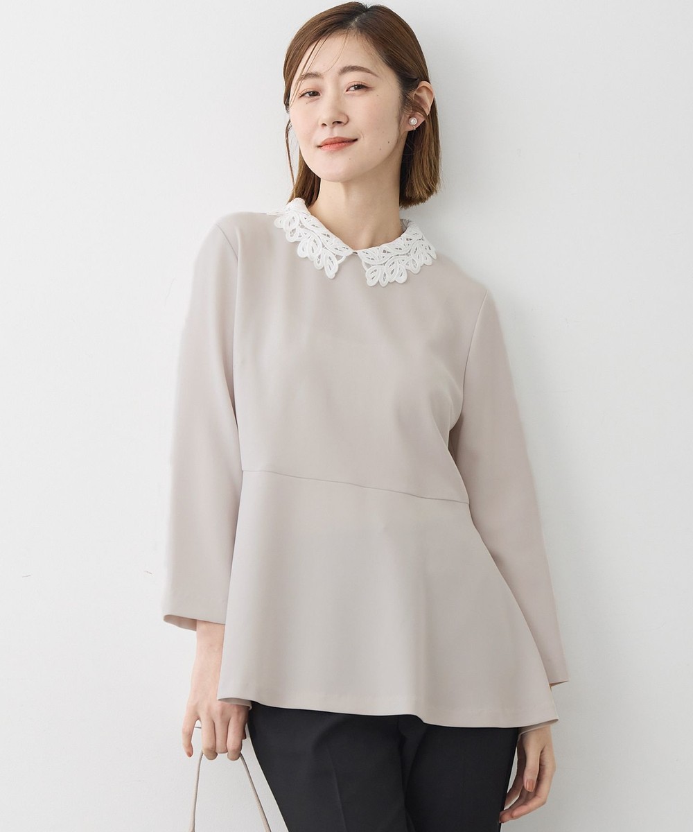 【オンワード】 23区>トップス 【先行予約/セットアップ対応/洗える】トリアセダブルジョーゼット 2WAYレース襟 ペプラムブラウス ベージュ 40 レディース 【オンワード】 23区>トップス 【先行予約/セットアップ対応/洗える】トリアセダブルジョーゼット 2WAYレース襟 ペプラムブラウス ベージュ 40 レディース