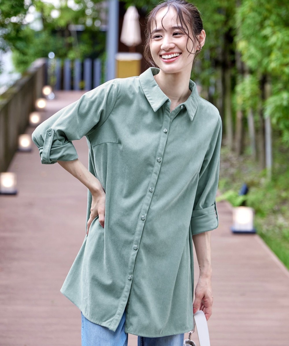 【洗える】コーデュロイシャツチュニックブラウス