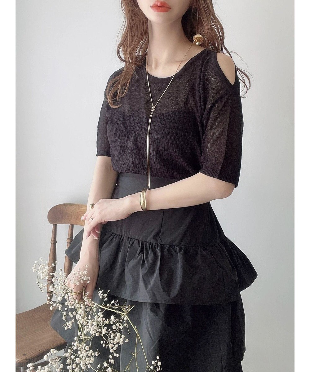 Green Parks 透かし編み肩あきニットプルオーバー 