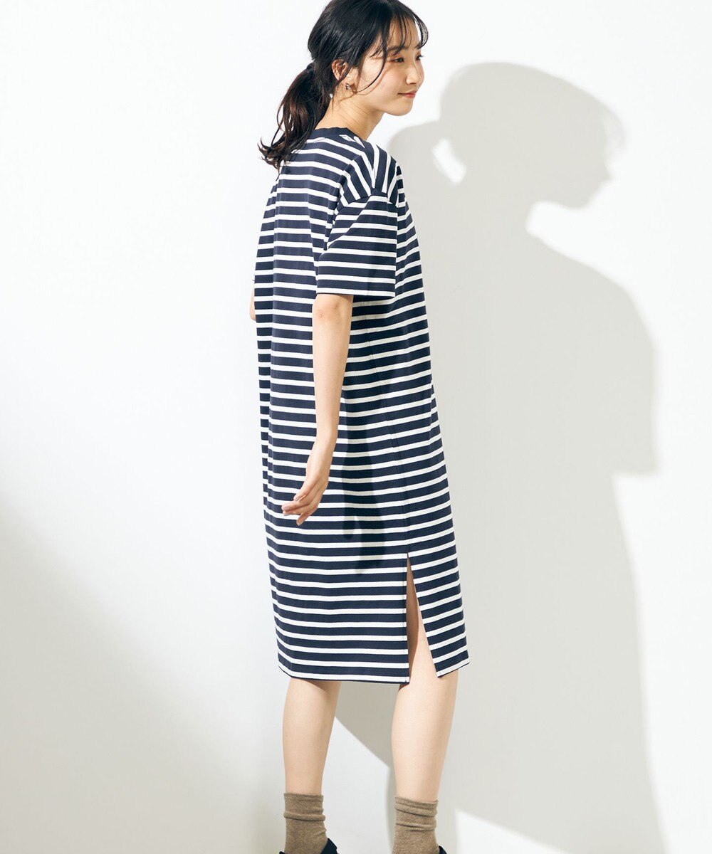 SHARE PARK LADIES 【UVカット】ボーダーロゴ半袖カットワンピース 