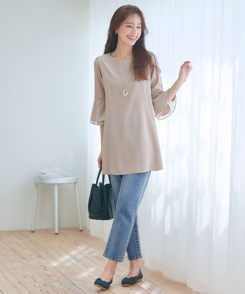 Tiaclasse 【新色追加】シフォンフレア袖チュニックブラウス 