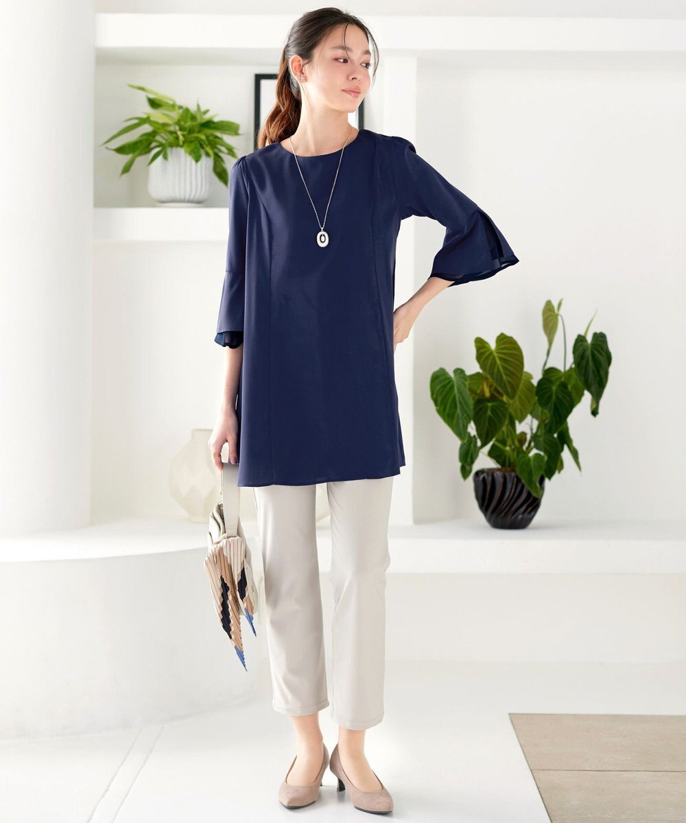 Tiaclasse 【新色追加】シフォンフレア袖チュニックブラウス 