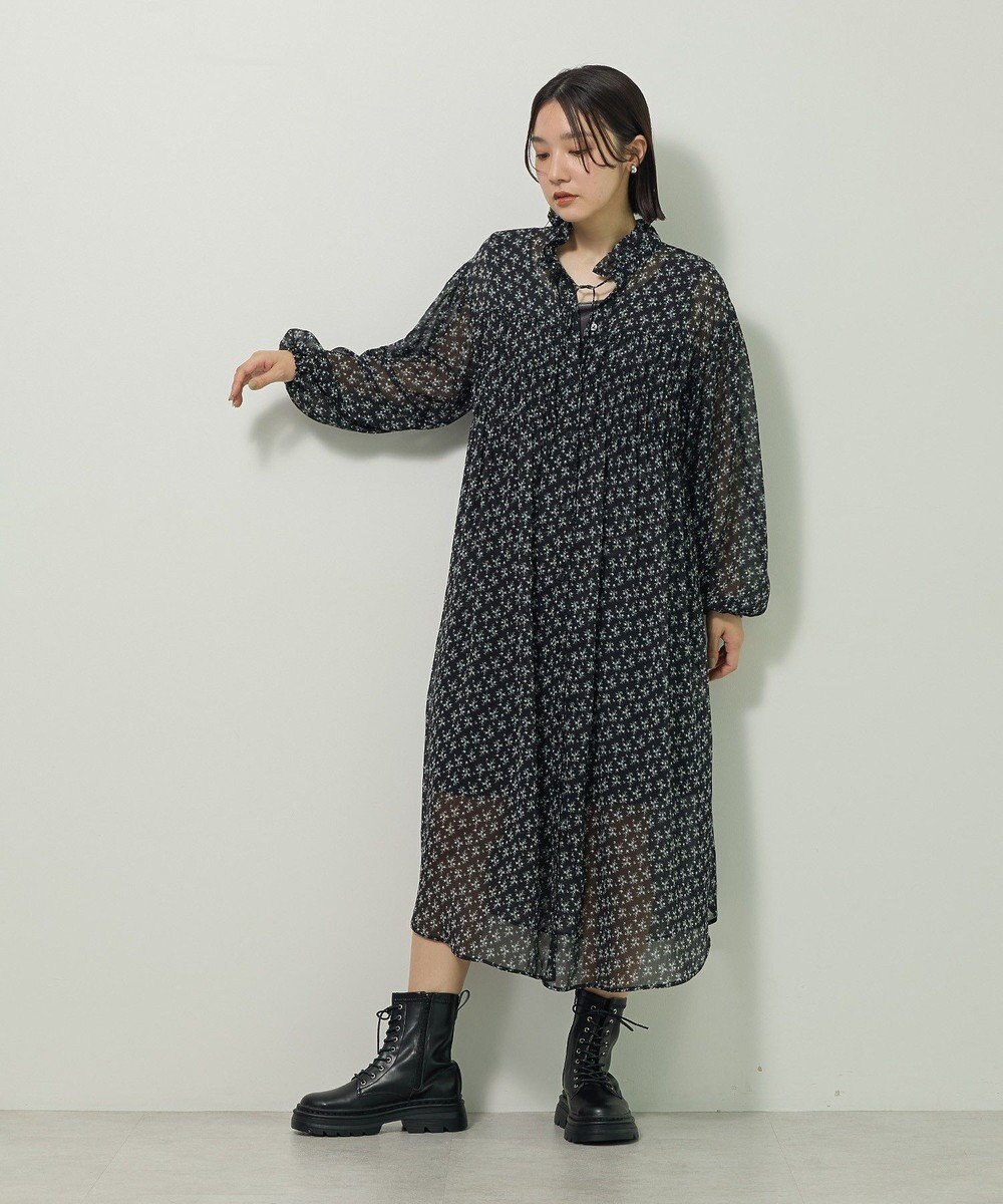 Green Parks 花柄シフォン楊柳ワンピース 