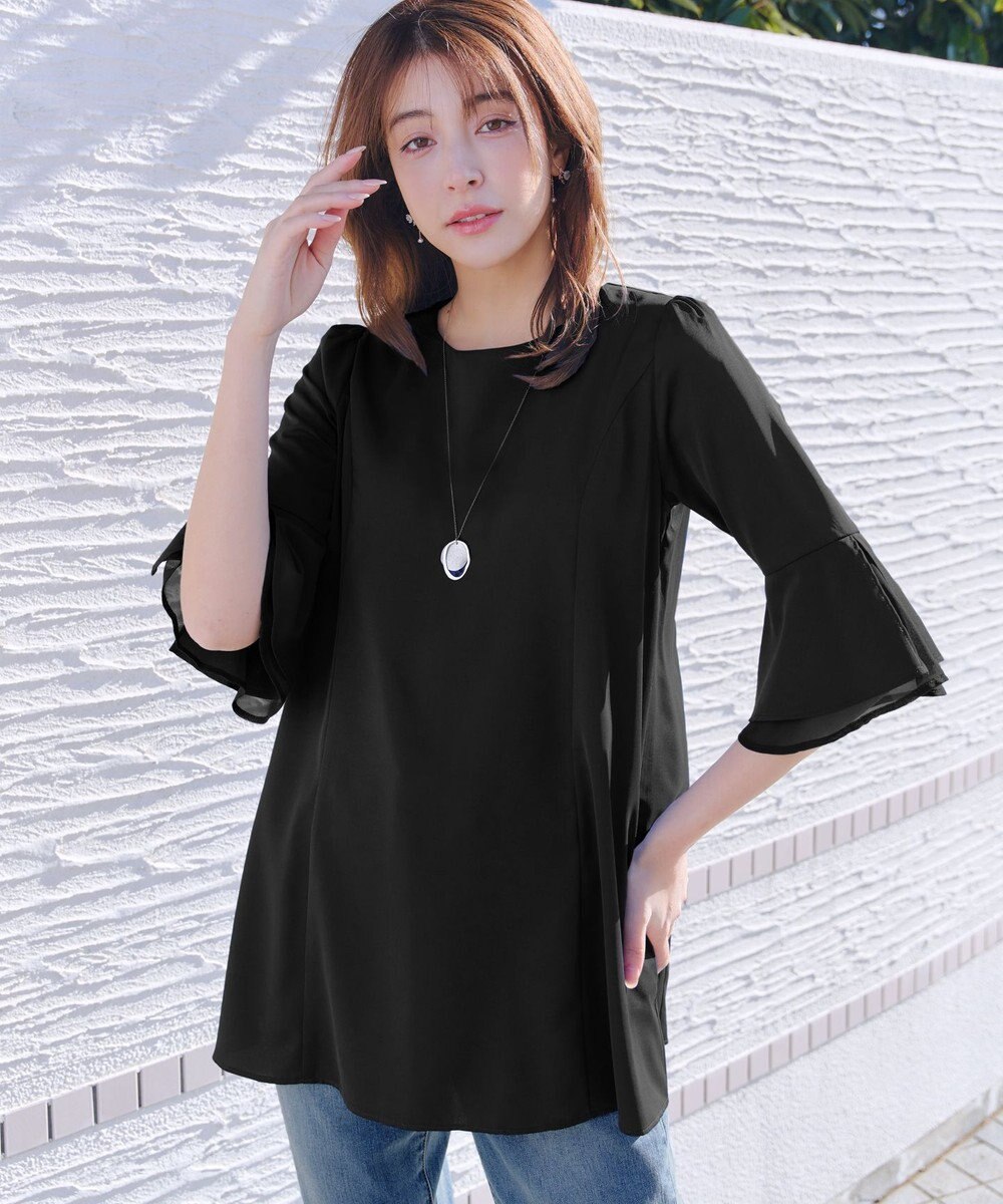 Tiaclasse 【新色追加】シフォンフレア袖チュニックブラウス 