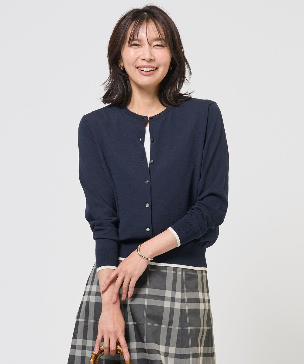 J.PRESS LADIES BASIC HT COTTON クルーネック カーディガン 