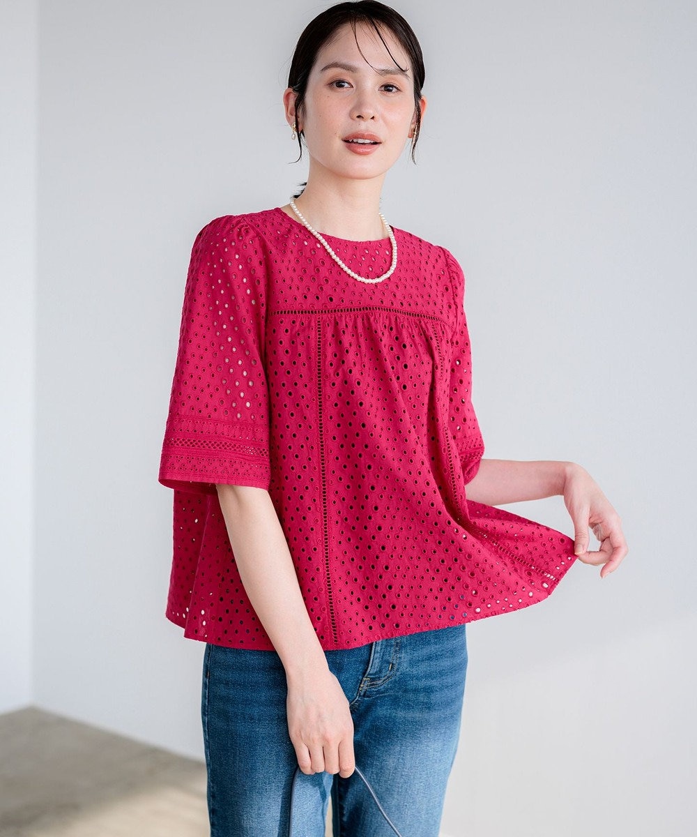 組曲 【先行予約】エンブロイダリーレース5分袖 ブラウス 