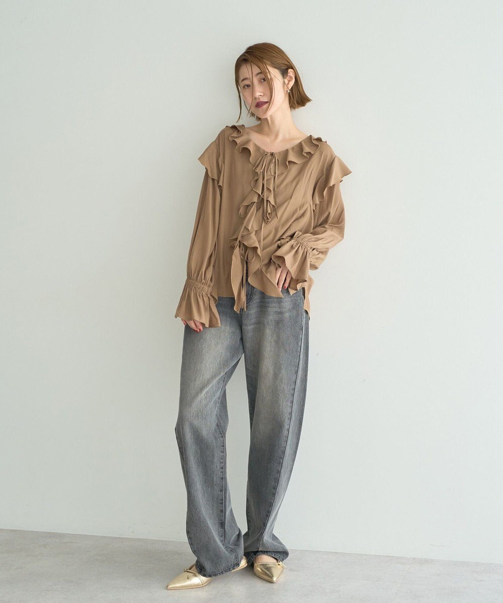 YECCA VECCA ラッフルリボンロングブラウス 