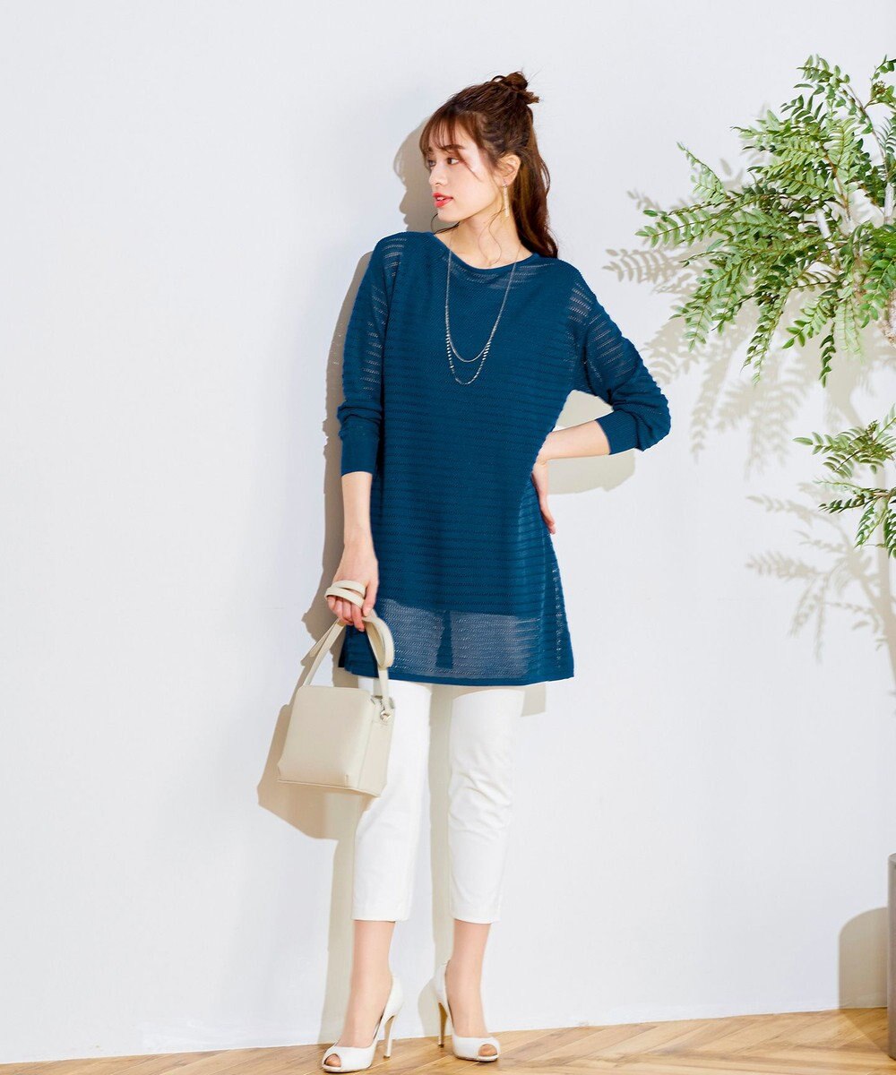 Tiaclasse 【洗える】体型カバーも叶う透け柄編みニットチュニックアンサンブル（2点セット） 